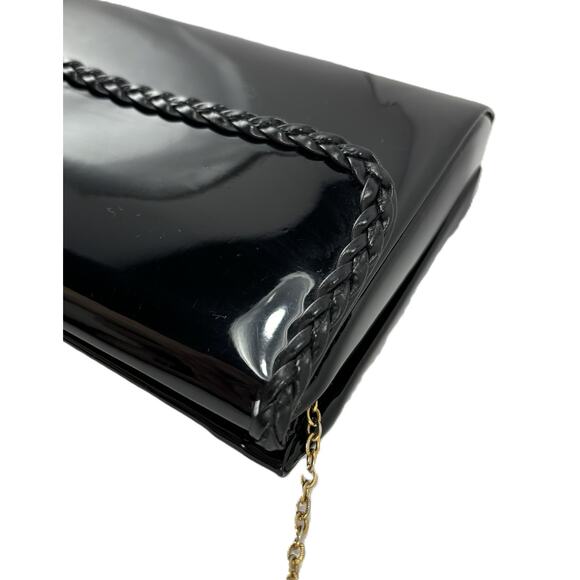 Vintage Midcentury Ande Handbag Black Clutch Purse Patent Leather with Chain - Picture 8 of 16